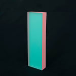 Rachel Strum - epoxy neon sculpture of vertical rectangle strip - Turkish green and pink.