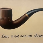 Painting of a pipe with a dog's face and the words "This is not a dog" in French