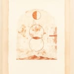 Madeleine Tonzi - Traced print of moon, circles and mountains in shades of orange.