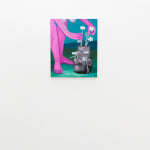 Corey K. Lamb - decapitated head upside down as vase, tended by pink female figure arranging flowers