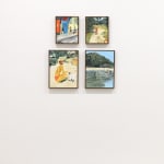 Installation view of four framed paintings by artist Kirsten Sims in a grid configuration