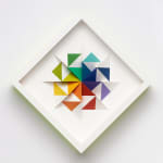 wooden geometric wall sculpture by Sean newport - rainbow