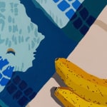 detail of Natalia Juncadella painting of pool steps, shadows and bananas