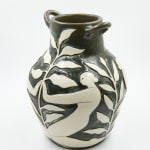 Hilda Palafox black vase sculpture with white women holding white leaves