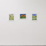 Installation view of The Jaunt: Winter Camp group exhibition at Hashimoto Contemporary San Francisco. From left to right: "Morning Light," "Mountain View," and "Walk In The Forest" works on paper by Bianca Nemelc