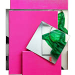 Pink painted canvases and mirror