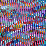 Rebecca Kaufman's painting of a geomatic pattern with rainbow colors