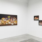 Install image of Sweet Bountiful Life. From left to right is "Still Life with a Big Breakfast", "Prosciutto, Peach & Peace", "Pet-Nat with Almonds".