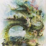 Gregory Euclide - acrylic and graphite work of abstracted nature and train scenes with a major color palette of green and blue.
