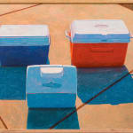 Painting of three igloo coolers on the sidewalk