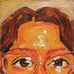 Emilio Villalba painting of woman in orange