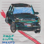 sketch of a black range rover car on hotel stationary