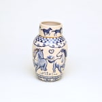 Catalina Cheng's vase with horses painted in blue