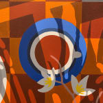 Natalia Juncadella painting of oranges, flowers and coffee on orange background detail