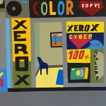 Bailey Ander's painting of a room with posters all over