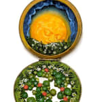 hand-cut watercolor collage in antique cosmetic compact by Shannon Taylor