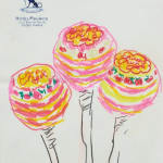 sketch of three lollipops on notepad paper