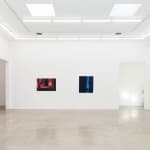 Installation view of Adrian Kay Wong's painting Timelapse next to the painting Blue