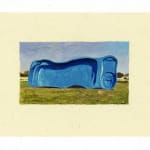 painting of a blue pool on its side with light yellow border