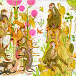 Painting by Mu Pan of creatures, animals and human hybrids eating, sleeping, killing, flying and climbing