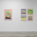 Install photo of Danym Kwon's "A Soft Day." From left to right, "Lean On Me," "Watching the Snow Softly Falling Down"(top), "Your First Snow"(bottom), "Listen Closely"(top), "With You I am Home"(bottom)