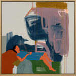 framed painting - faceless woman reclining on muted abstract blobs