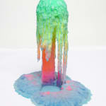 Dan Lam slime sculpture with gradient of green, red, and blue