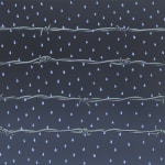 Painting of 4 rows of barbed wire on a dark night sky with bright blue and white rain drops falling from the sky by John Slaby