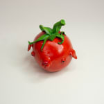 Stephen Morris "Tomato" ceramic sculpture of realistic tomato with pig-like facial features