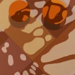 detail of Natalia Juncadella painting of floor with shadows cast over it, and bananas / oranges