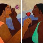 Hilda Palafox diptych women holding flowers