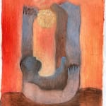 Carlos Rodriguez - painting on paper of a nude man with his body bended facing upwards. between his legs and left hand circled the sun.