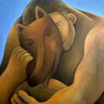 Carlos Rodriguez - detail image of the mask and the figure's face in "The Wounded Hunter."