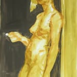 painting sketch of a nude woman standing against a tree