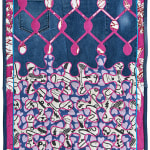 pink and blue quilt with abstract patterns and shapes by Ben Venom