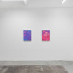 installation view of Megan Ellen MacDonald's exhibition "What Doesn't Kill You" at Hashimoto Contemporary San Francisco. From left to right: "Blue Period," and "Soft Edge, Sharp Curve."