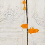 door hinge on white ornate doors
