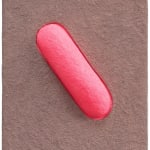 CHIAOZZA - pigmented paper pulp mix media work of fluorescent red capsule mound in ash rose back ground.