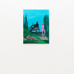 Corey K. Lamb - female figure leads horse with shadowed figure riding past body in grass