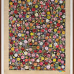Collage of a variety of cutout flowers densely place in a rectangle with exposed paper on the top and bottom