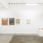 Installation view of a gallery wall with various artworks installed for the Doggone Delightful group exhibition at Hashimoto Contemporary San Francisco