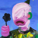 Corey K. Lamb - Painting of a figure with blurred but sad face holding a black flower