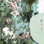 Detail image of Gregory Euclide's "Spangle." Hollow pyramids made by paper and small branches.