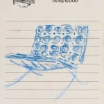 sketch of a blue chair on hotel notepad paper