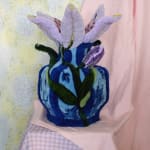 Shishi San tufted vase - blue with purple flowers