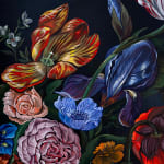 Detail photo of a red and yellow tulip from the bouquet by Sabrina Bockler