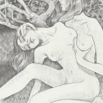 Drawing of two women whose bodies are intertwined. There is a tree in the background