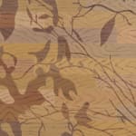 detail of Natalia Juncadella painting of wood floor with cast shadows from plant