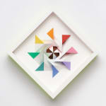 wooden geometric wall sculpture by Sean newport - rainbow