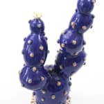 Jen Dwyer sculpture - blue cactus plant with large red lips on bottom